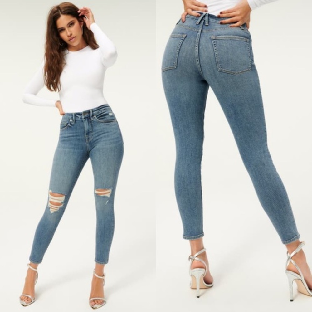 GOOD AMERICAN Good Legs Crop Distressed High Rise Skinny Ankle Jeans - Picture 1 of 8